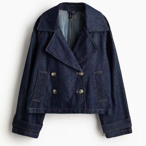 Oversized Double-Breasted Crop Trench Denim Jacket